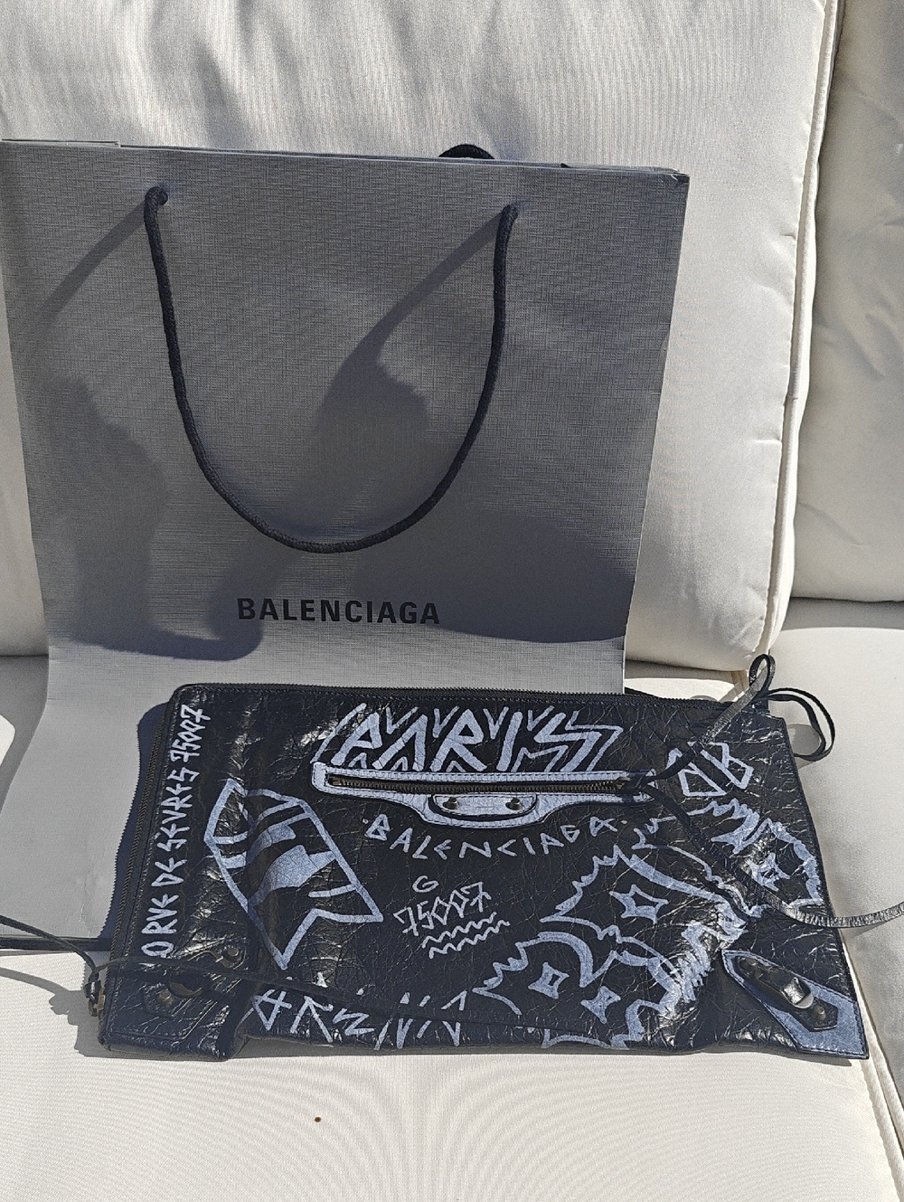 Balenciaga Black & White Graffiti-Print Messenger Pouch